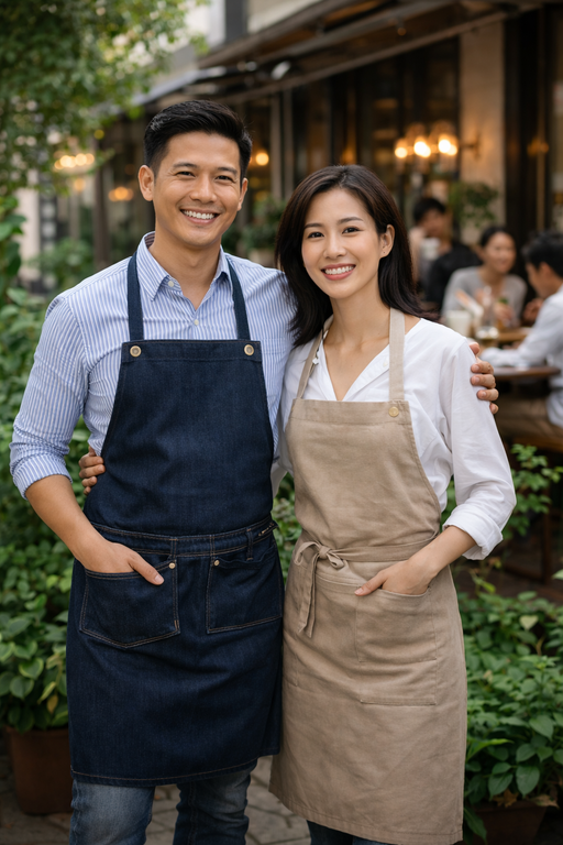 Hotel owner with happy team and community