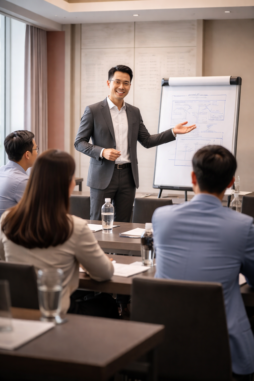 Hospitality team in a luxury hotel training session